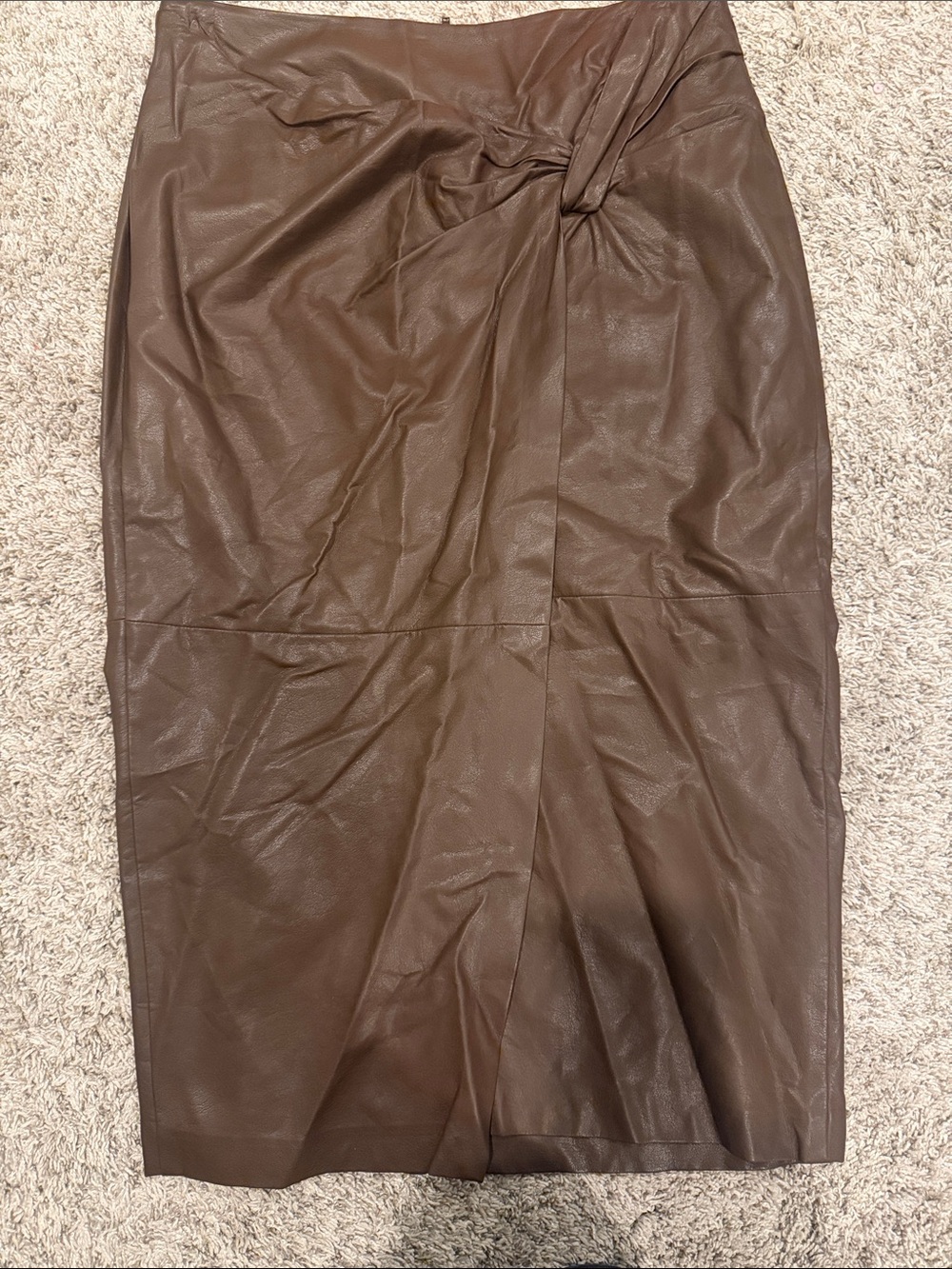Astr Brown Faux Leather Knot-Front Pencil Skirt